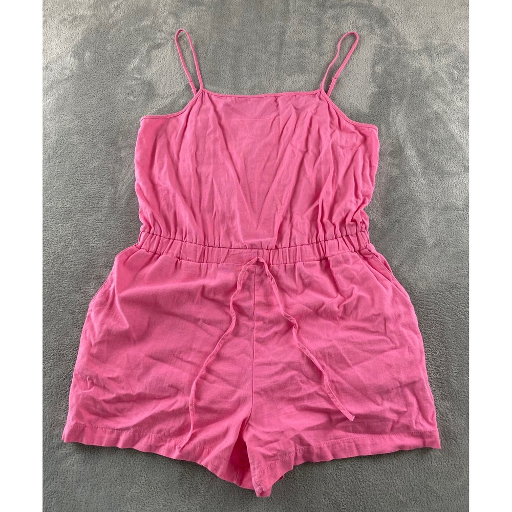 C. Sono Los Angeles Pink‎ Romper Womens XL Spaghetti Strap Drawstring  Pocket